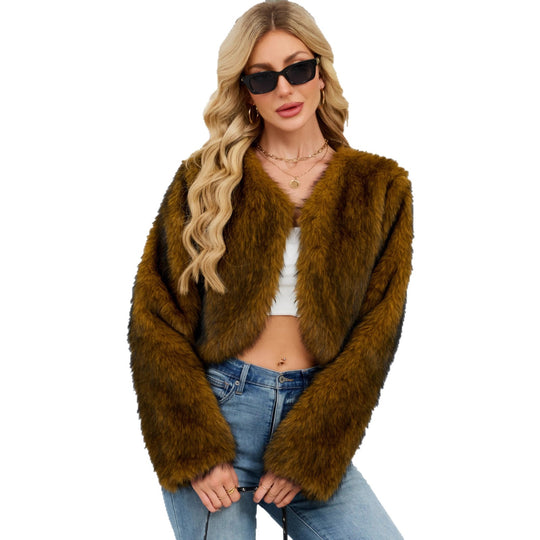 Damen Flauschige Kunstpelzjacke mit weitem Schnitt EB