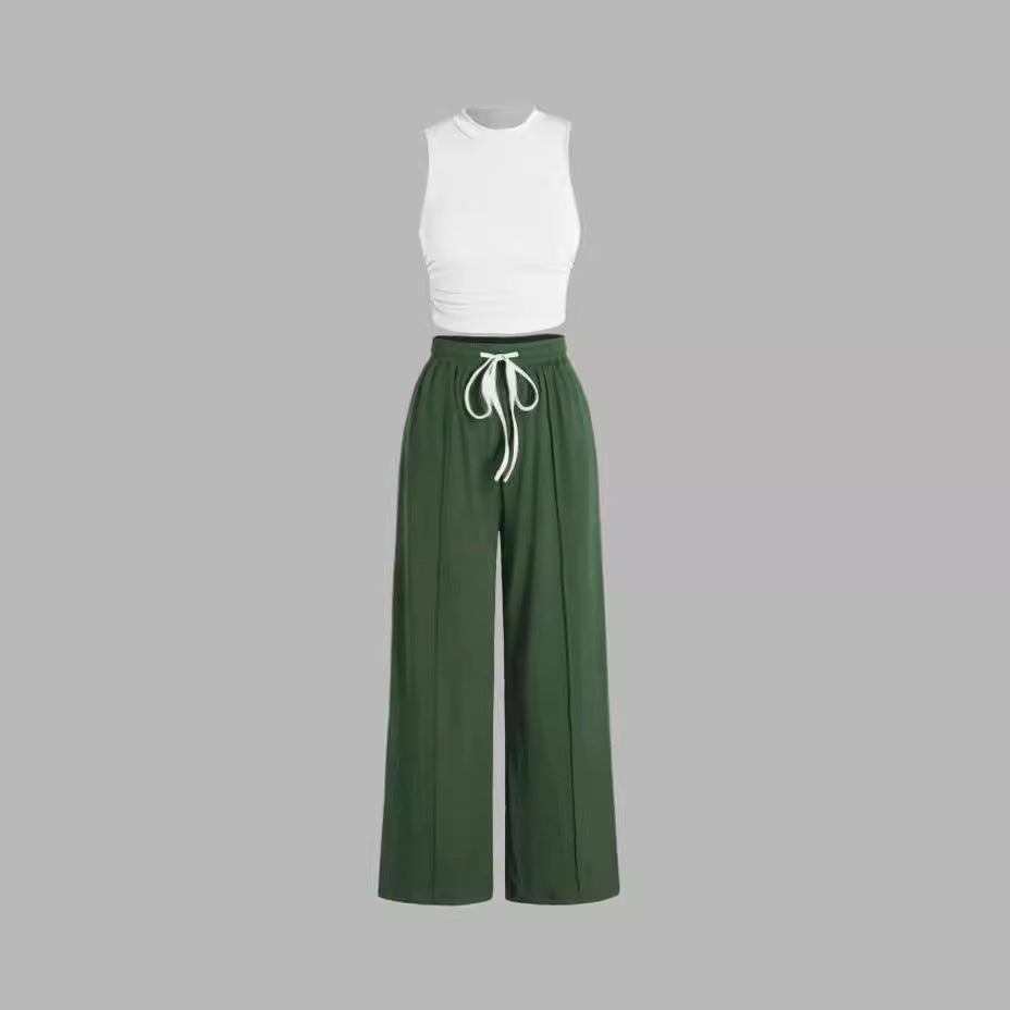 Damen lässiges Oberteil und weit geschnittene Hose Set EB