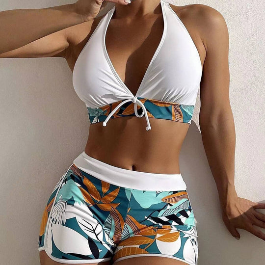 Damen Sport-Bikini mit floralem Print und verstellbarem Träger EB
