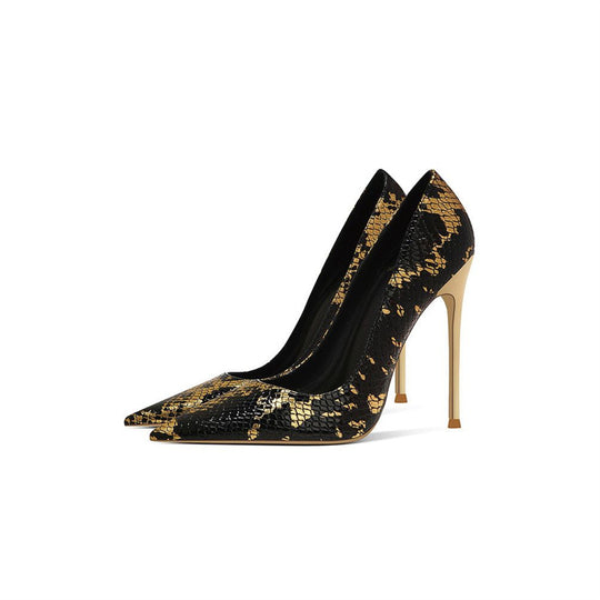 Damen spitzen Stiletto-Pumps mit Schlangenleder-Design EB