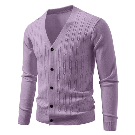 Herren nan Feinstrick-Cardigan mit tiefem V-Ausschnitt schmaler Passform und vertikalem Zopfstrick EB