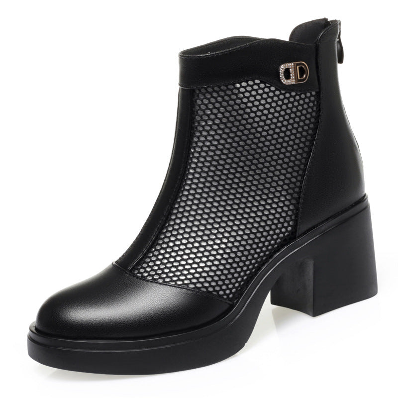 Damen Modische Stiefeletten mit luftiger Netzstruktur und robustem Blockabsatz EB