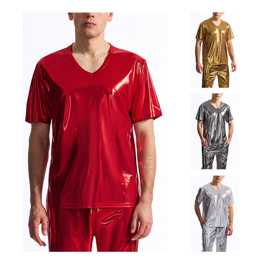 Herren Sportliches Set aus glänzendem Material mit V-Ausschnitt EB