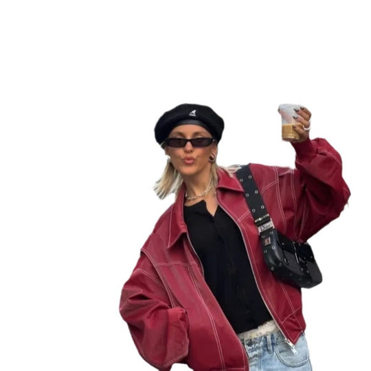 Damen Kunstlederjacke mit elastischen Bündchen und hochschließendem Kragen EB
