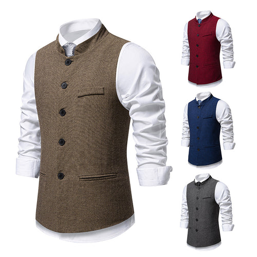 Herren nan elegante Weste mit Stehkragen und Fischgrätmuster aus Wollmix EB