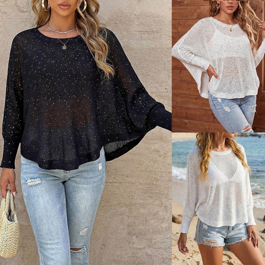 Damen luftiger Strandpullover mit funkelndem Glitzer EB