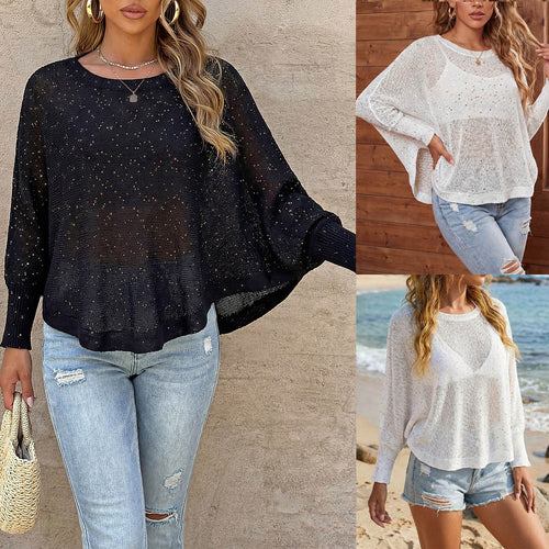 Damen luftiger Strandpullover mit funkelndem Glitzer EB