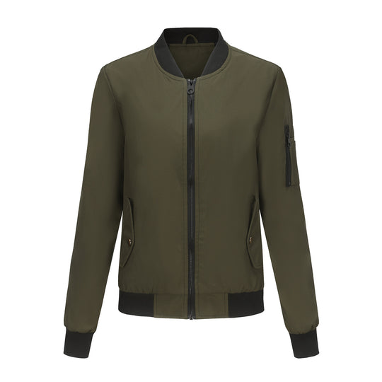 Damen modische Bomberjacke mit praktischen Reißverschlusstaschen und sportlichem Kragen EB