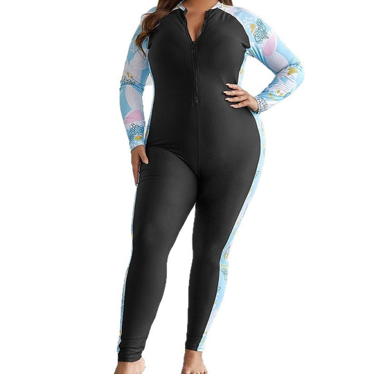 Damen Langarm-Schwimmanzug mit hohem Kragen und Reißverschluss EB