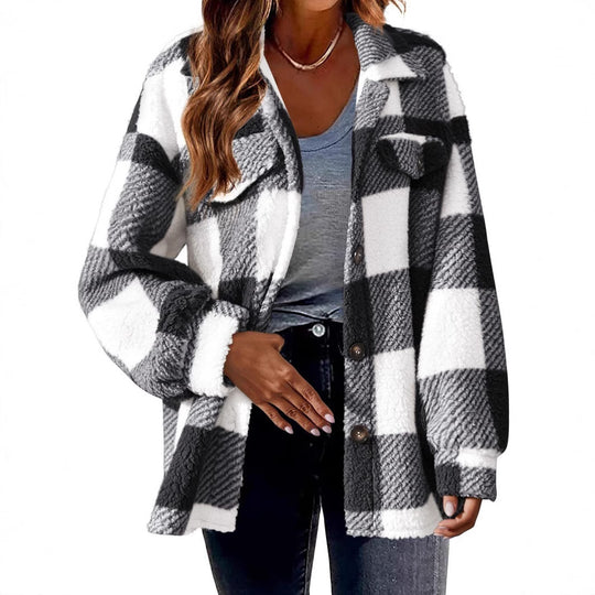 Damen Pelz-ähnliche Karomuster Jacke EB