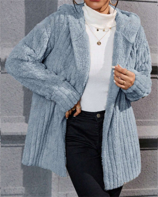 Damen lässige Fleecejacke mit strukturiertem Design und Kapuze EB
