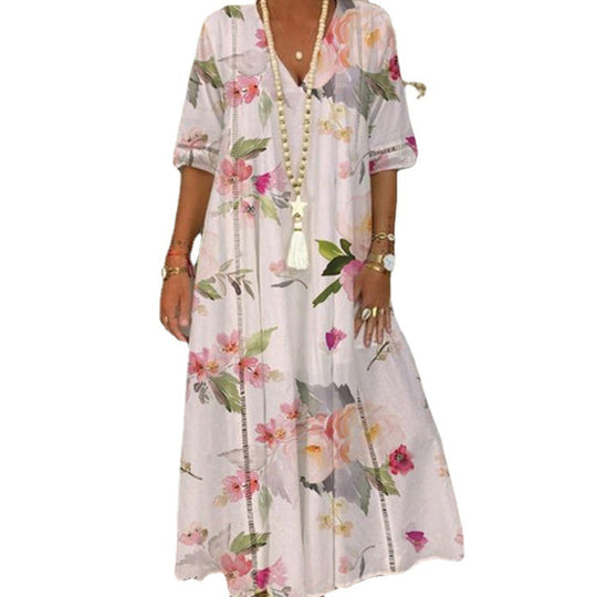 Damen Maxikleid mit floralen Mustern Heidi-Mode