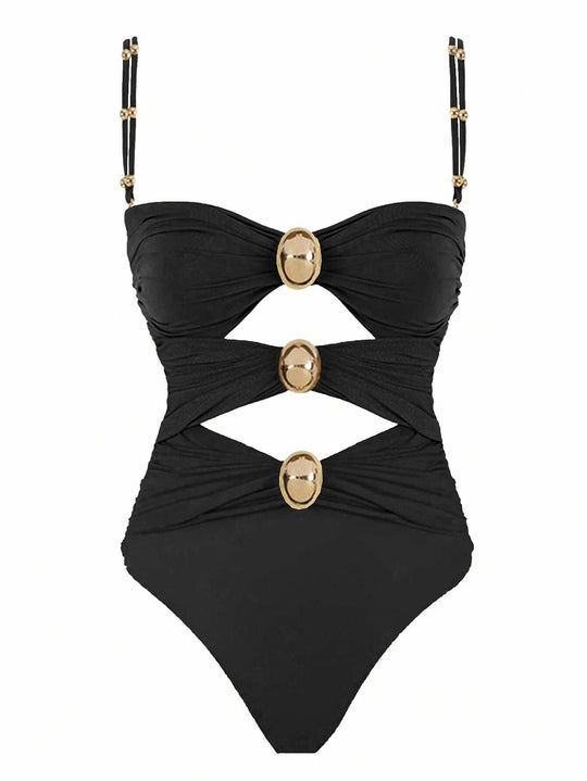 Damen Einteiler-Badeanzug mit raffinierten Cut-Outs und dekorativen Metallakzenten EB