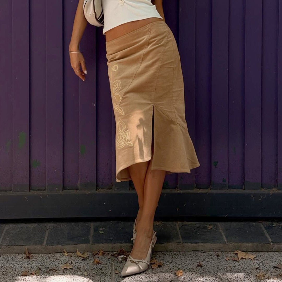 Damen eleganter und verspielter Wickelrock mit floralem Design und weitem Saum EB