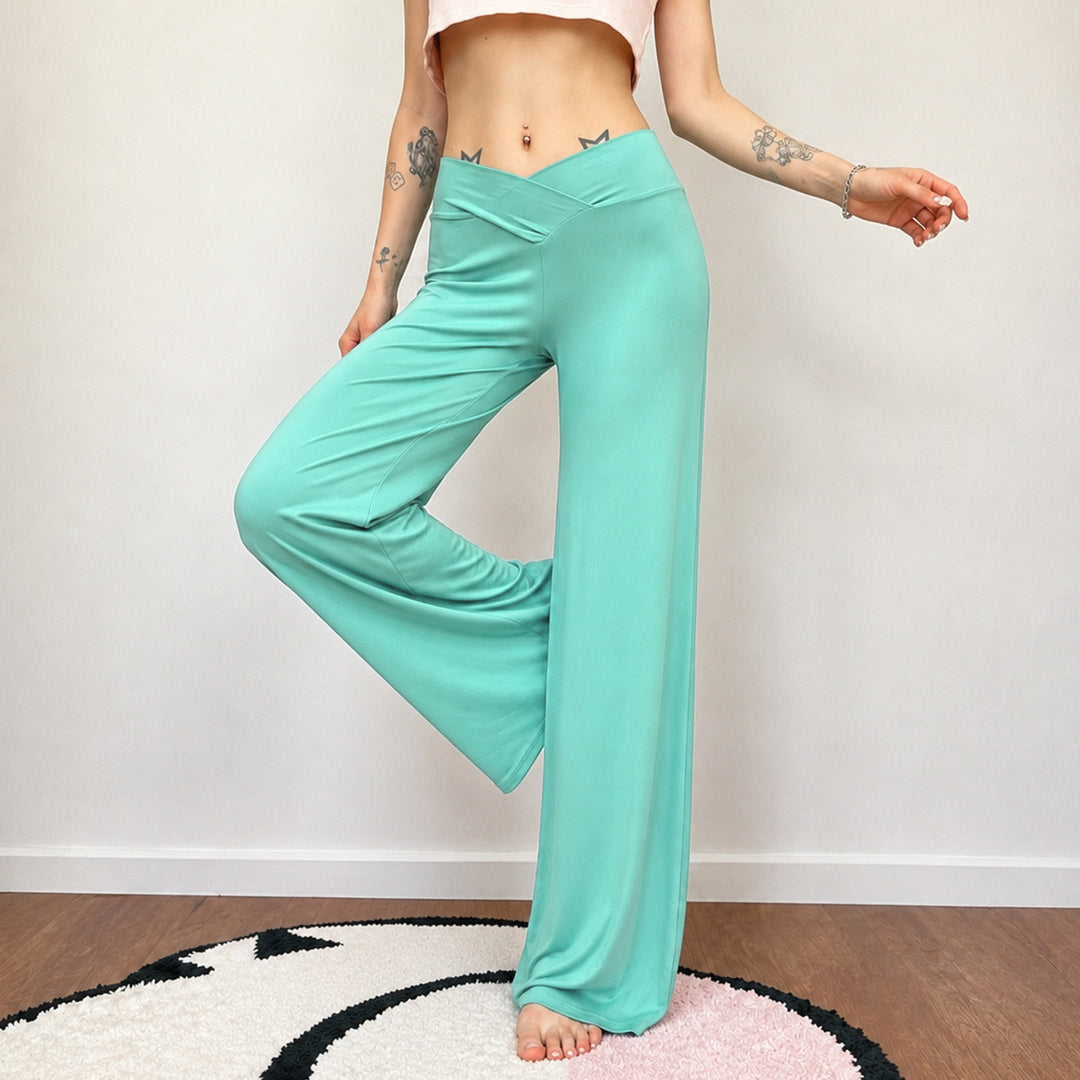 Damen nan weite Palazzo-Hose mit V-förmiger Bundnaht und elastischem Stretch-Jersey EB