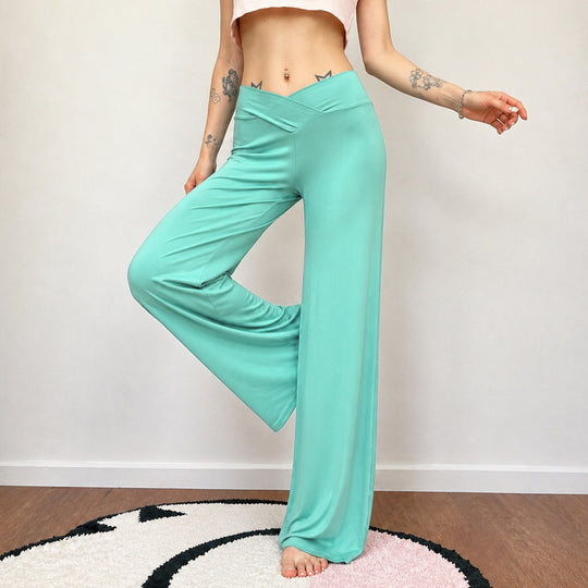 Damen nan weite Palazzo-Hose mit V-förmiger Bundnaht und elastischem Stretch-Jersey EB
