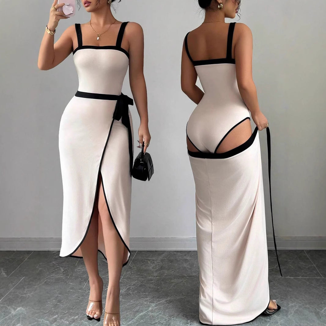 Damen Elegantes Wickelkleid mit tiefem Schlitz und Taillengürtel EB