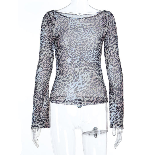 Damen Langarmshirt mit transparenten Tiermuster EB