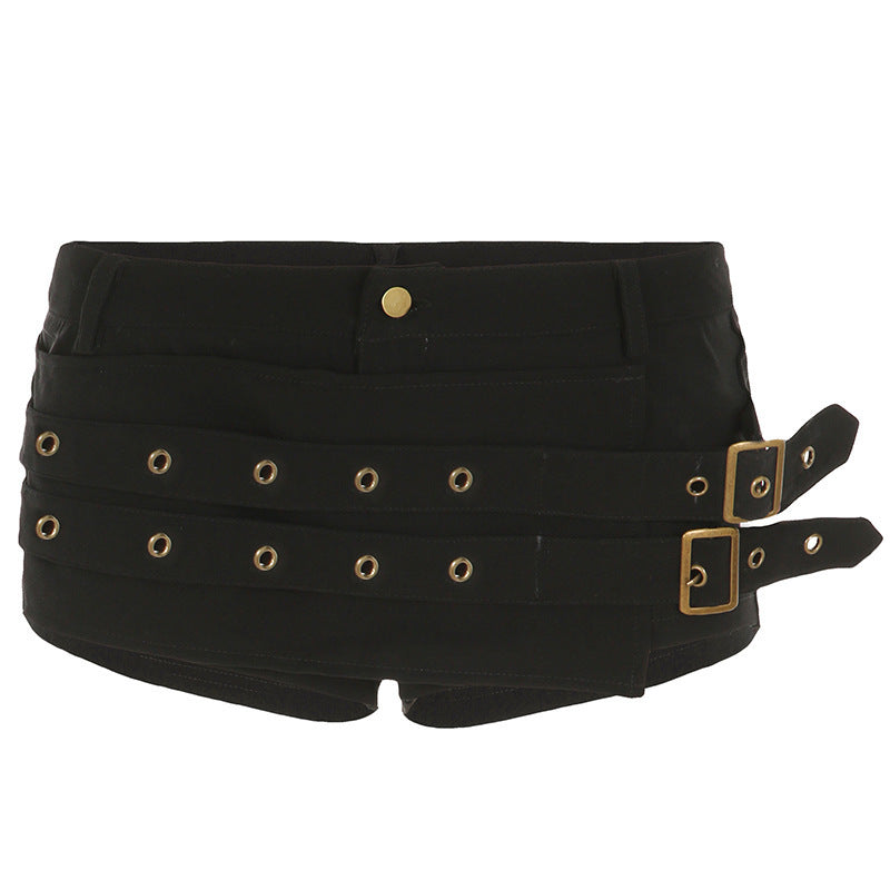 Damen Modische Shorts mit dekorativen Schnallen und Gürtelschlaufen EB