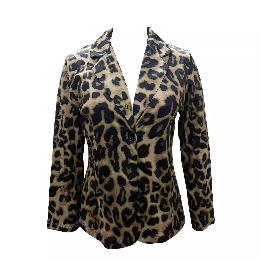 Damen stilvolle Blazerjacke mit modernem Leopardenmuster EB
