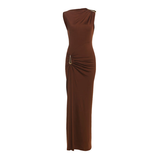 Damen Elegantes Maxikleid mit asymmetrischem Schnitt und Raffungen EB
