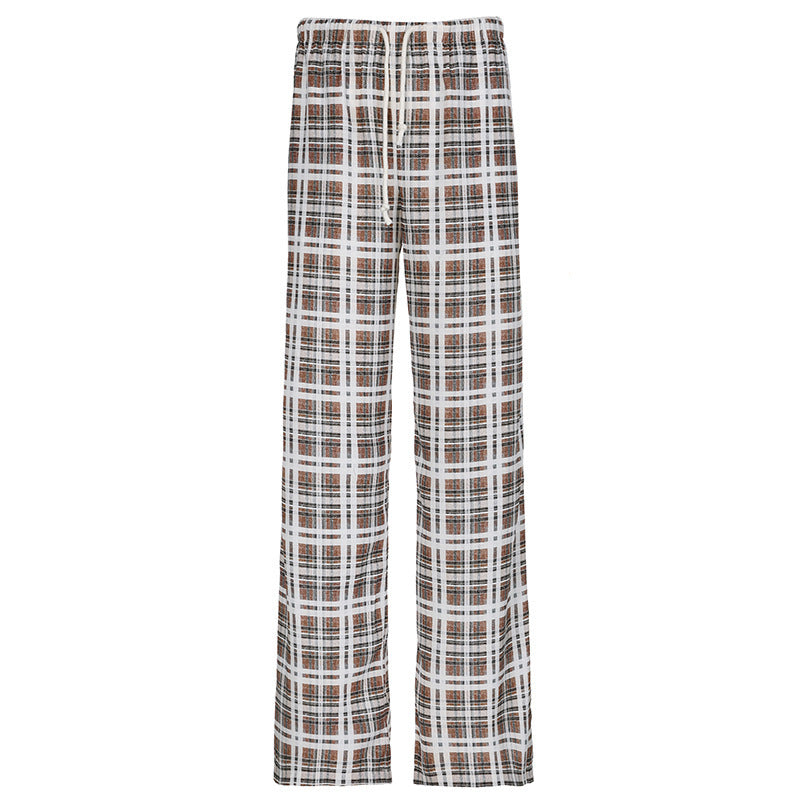 Damen lässige Karomuster Pyjama Strandhose EB