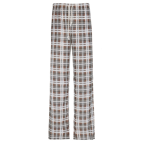 Damen lässige Karomuster Pyjama Strandhose EB