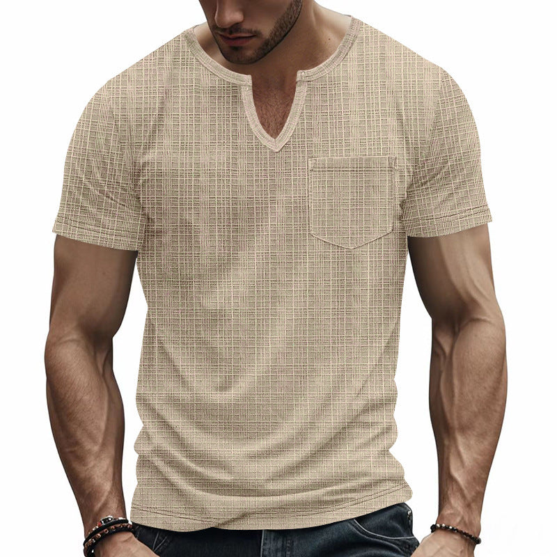 Herren Kurzarm V-Ausschnitt T-Shirt mit Brusttasche EB