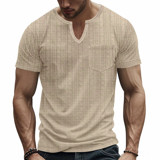 Herren Kurzarm V-Ausschnitt T-Shirt mit Brusttasche EB