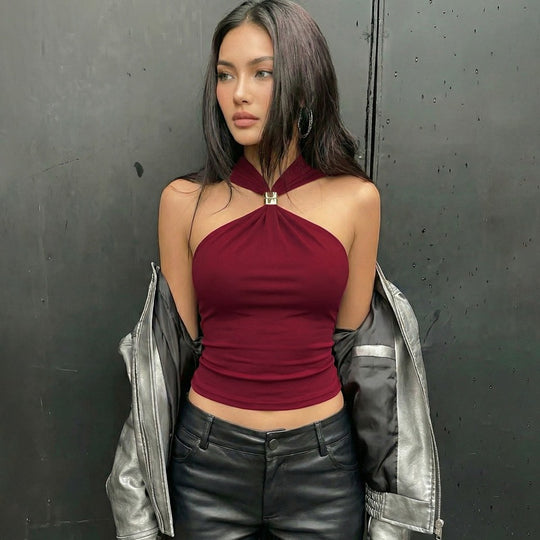Damen Elegantes Crop-Top mit innovativem Halterdesign EB