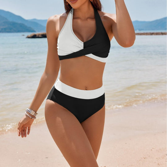 Damen Bikini-Set mit stilvollem Wickeloberteil und hoch geschnittenem Höschen EB