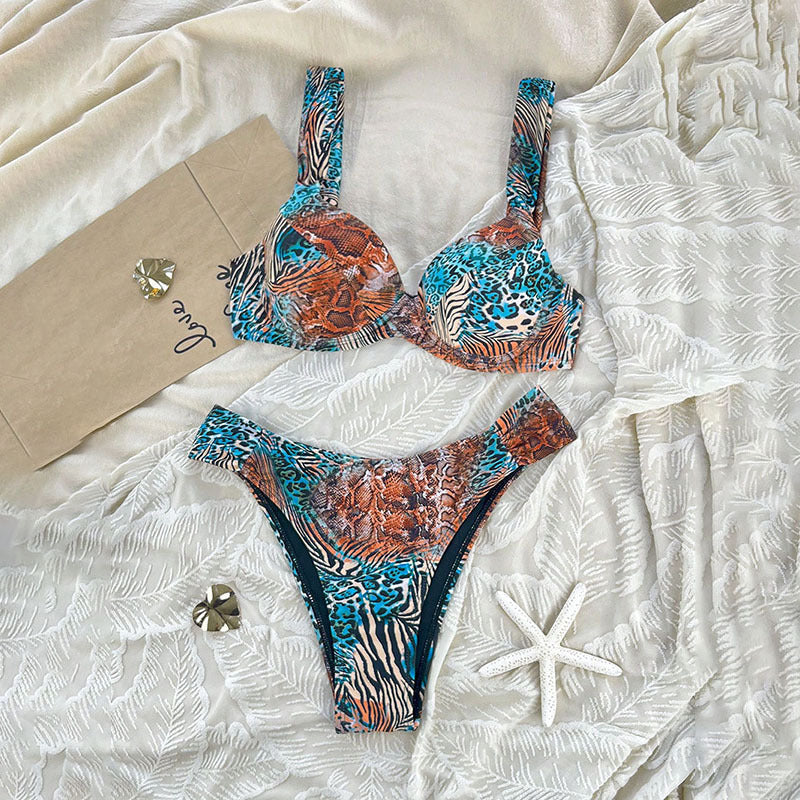 Damen Triangel-Bikini mit innovativem Tiermuster EB
