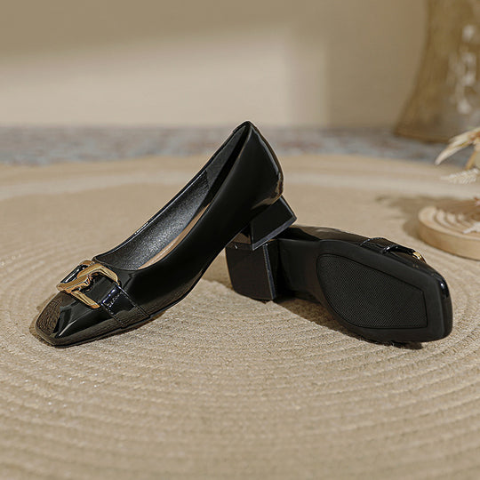 Damen Ballerinas mit eleganter Schnallenapplikation und komfortablem Blockabsatz EB