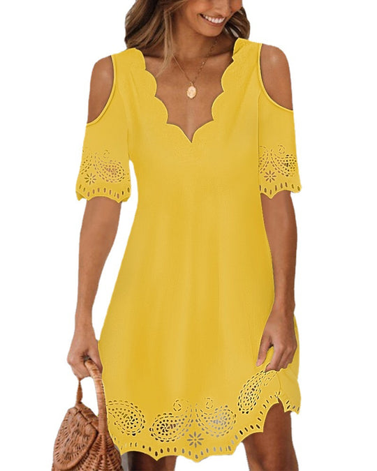 Damen Freizeitkleid mit eleganten Cut-Outs und Spitzenverzierung Heidi-Mode