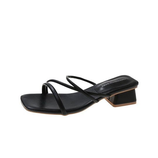 Damen elegante Blockabsatz-Sandaletten mit feinen Riemen EB