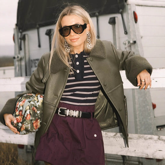 Damen Kunstlederjacke mit flauschigem Kragen und praktischen Taschen EB