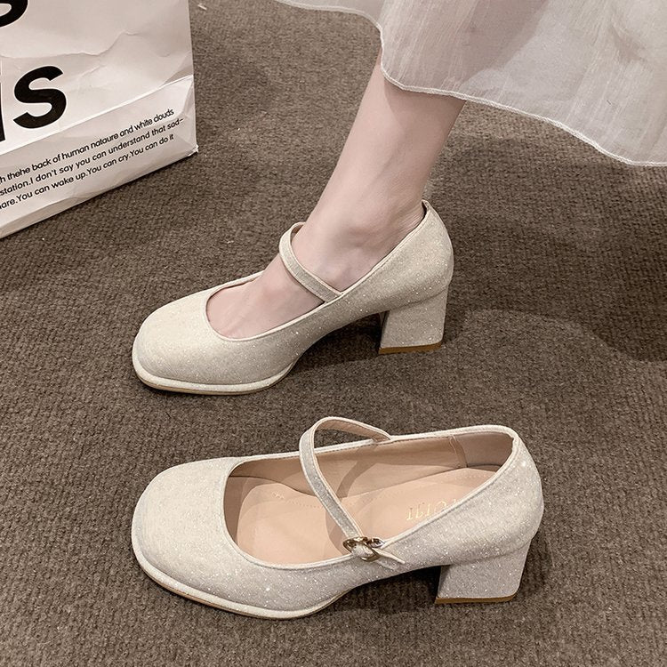 Damen elegante Mary Jane Pumps mit hochwertigem Stoff und komfortablem Blockabsatz EB