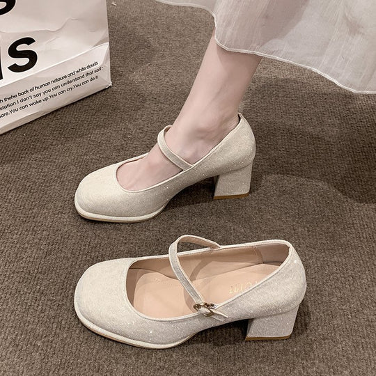 Damen elegante Mary Jane Pumps mit hochwertigem Stoff und komfortablem Blockabsatz EB