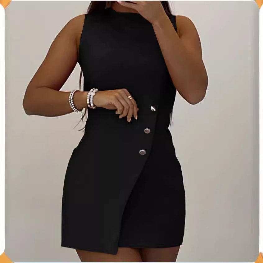 Damen Kurzkleid mit asymmetrischem Knopfdetail EB