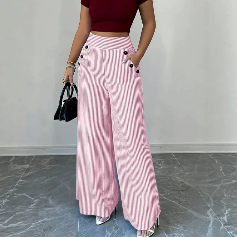 Damen nan hochgeschnittene Palazzo-Hose mit maritimen Knopfdetails und weitem Bein EB