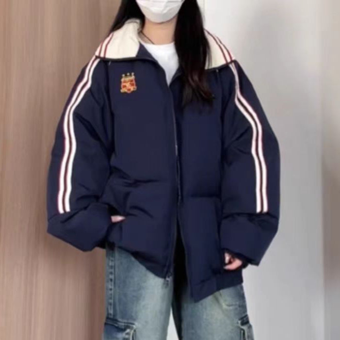 Damen Sportliche Pufferjacke mit kontrastierenden Streifen und hohem Kragen EB