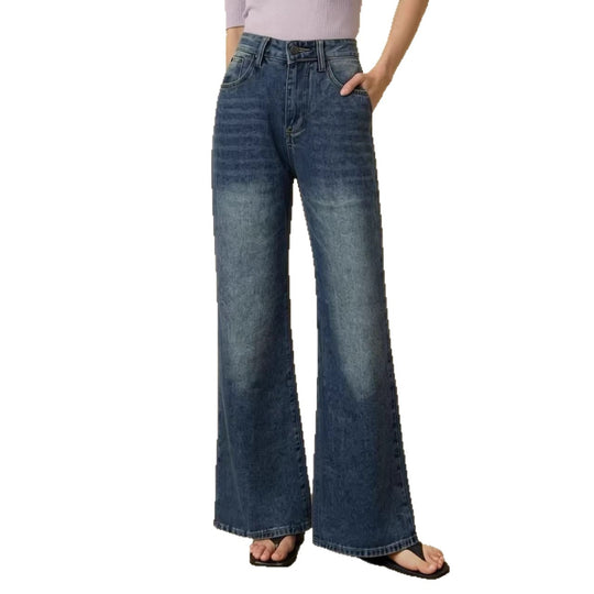 Damen weite High-Waist Jeans mit einzigartiger Textur EB
