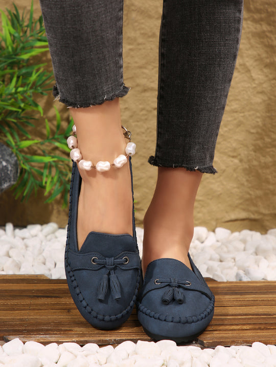 Damen  klassische Mokassin-Slipper mit Quasten und weichem Komfortfußbett EB