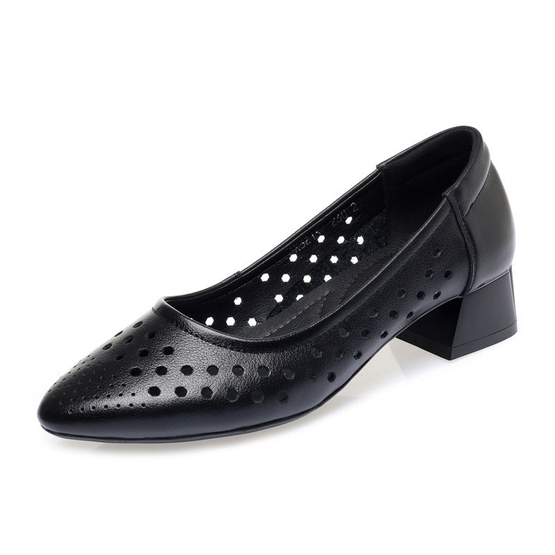 Damen Ballerinas mit luftiger Perforation und komfortablem Blockabsatz EB
