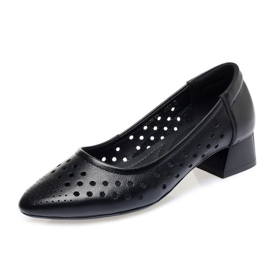 Damen Ballerinas mit luftiger Perforation und komfortablem Blockabsatz EB