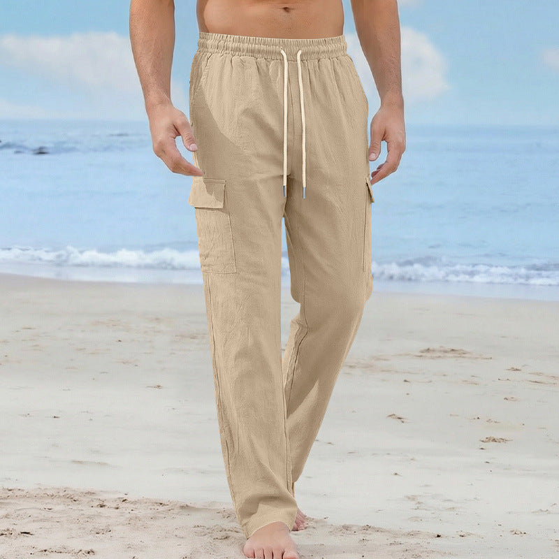 Herren Cargo-Strandhose aus Leinenmix mit elastischem Bund und Kordelzug EB