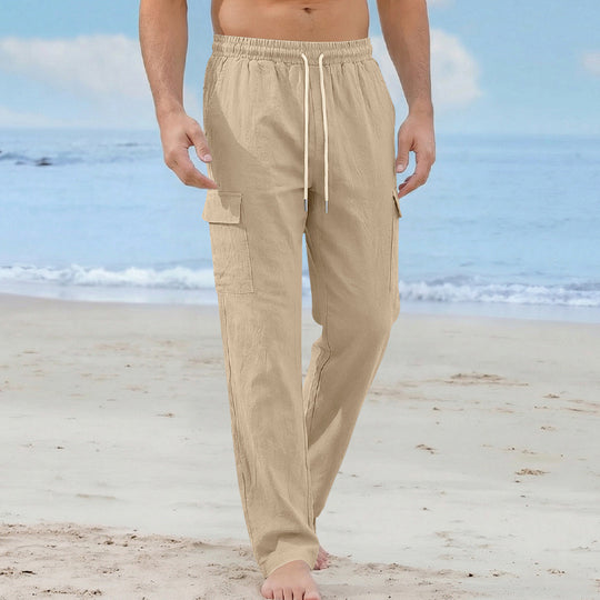 Herren Cargo-Strandhose aus Leinenmix mit elastischem Bund und Kordelzug EB