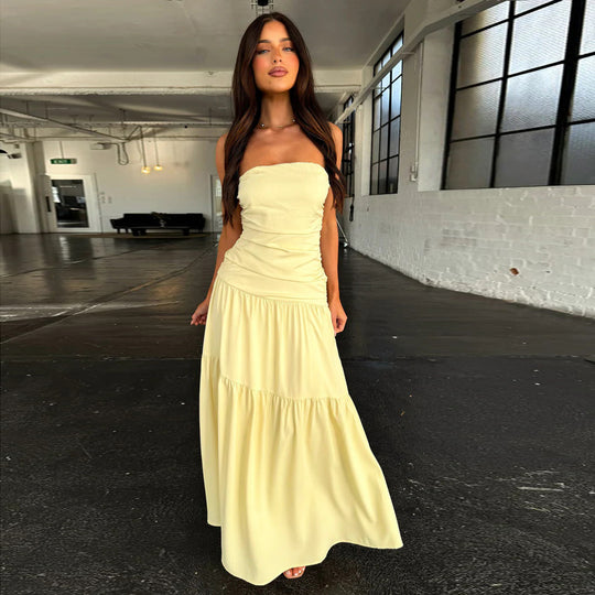 Damen romantisches Wickelkleid mit voluminösem Rock und gerafftem Oberteil EB
