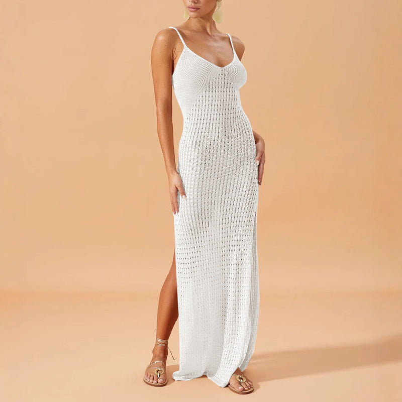 Damen Elegantes Maxikleid mit tiefem V-Ausschnitt und seitlichen Schlitzen EB
