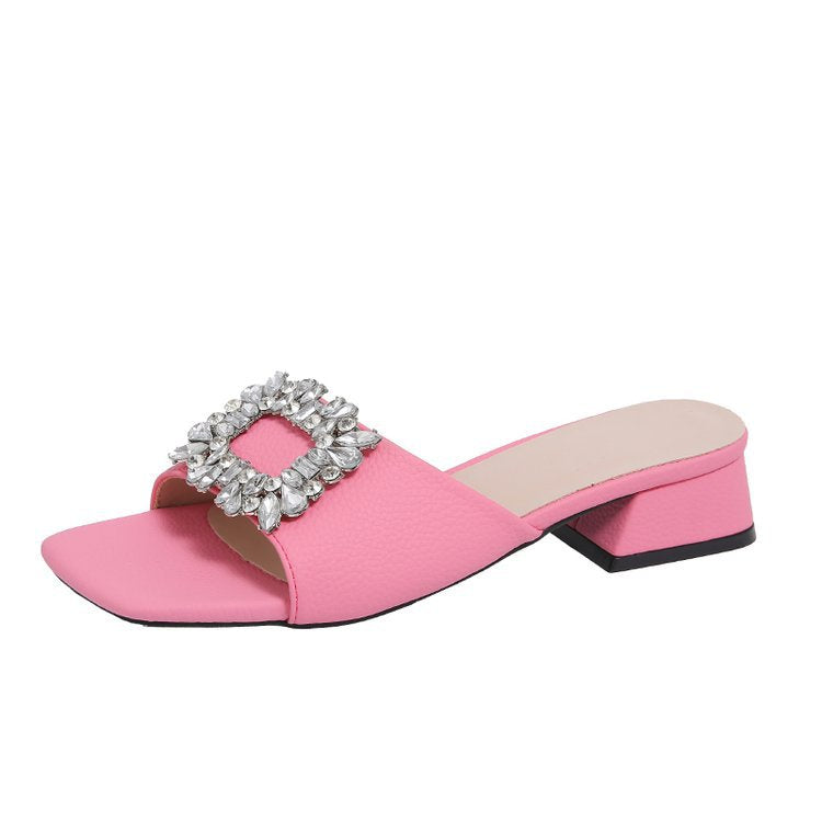 Damen elegante und modische Mules mit Schmuckdetail EB